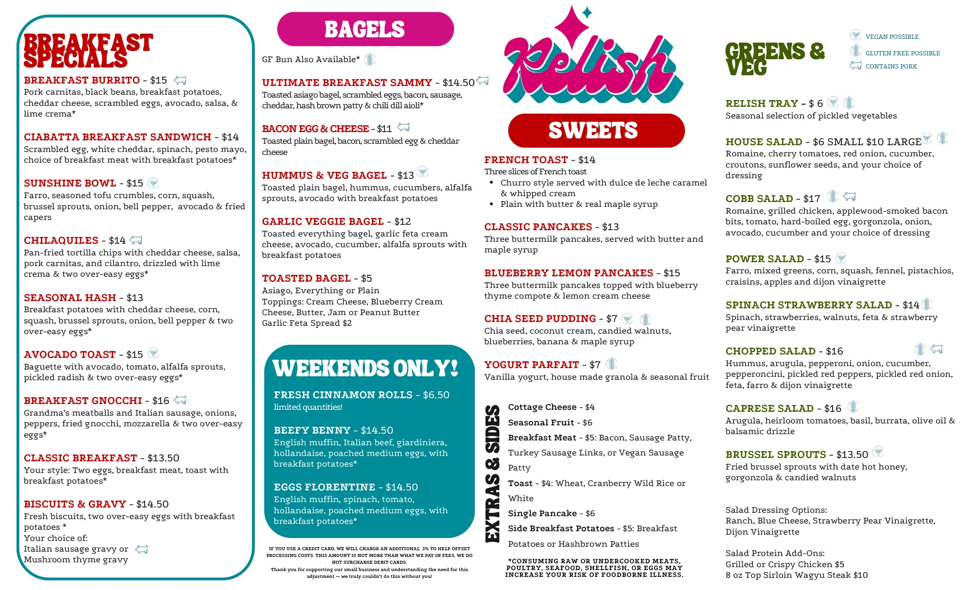 Relish Brunch Menu, Page 1